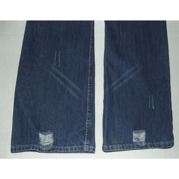 Rue21 Size 9/10 x 35" Thick Stitch Boot Cut Distressed Jeans blue 100% Cotton - Picture 9 of 11
